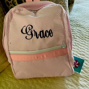 “grace” monogrammed seersucker backpack